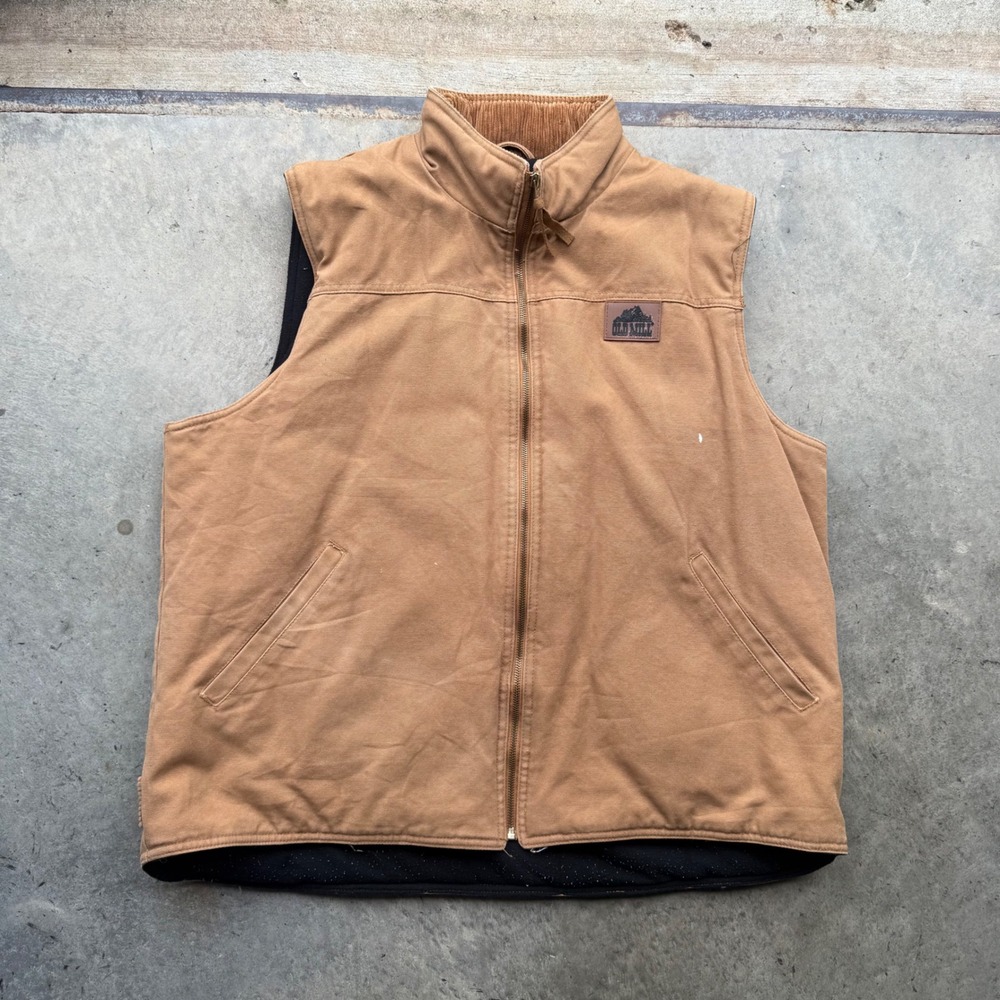 Old Mill Mens XL Brown Cotton Duck Canvas Workwear Vest Fleece Lined Vintage